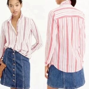 J. Crew Classic Red White Striped Popover Shirt  SIZE 12 - NWT